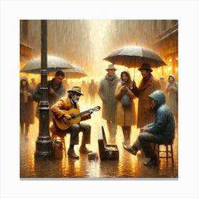 Street Musician In The Rain Canvas Print