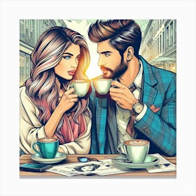 Couple Drinking Coffee 1 Canvas Print