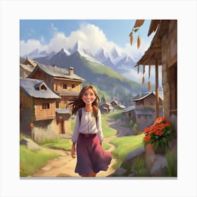 Girl In A Village Canvas Print