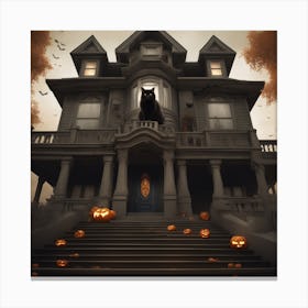 Halloween Cat On Steps In Front Of The Halloween House Sf Intricate Artwork Masterpiece Ominous (1) Canvas Print