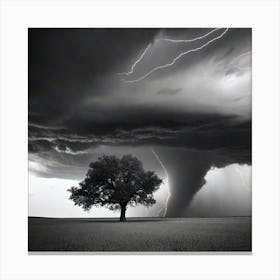 Lightning Storm Over A Tree Canvas Print