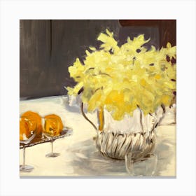 Still Life Daffodils Square Canvas Print