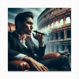 Man Smoking A Cigar In Rome Canvas Print