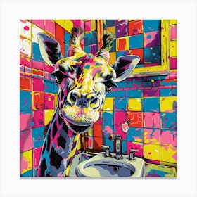 Giraffe In The Bathroom Canvas Print