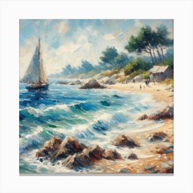 Sailboat On The Beach, Acrylic Painting Style 1 Canvas Print