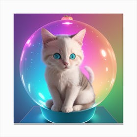 Gradient Pink and blue and green baby british cat happy and smiling,full body,sharp focus,looks funny,glowing,glitter,shine,sitting in the big fire sphere,very cute,8k,hd,CFG Scale4.5 Canvas Print