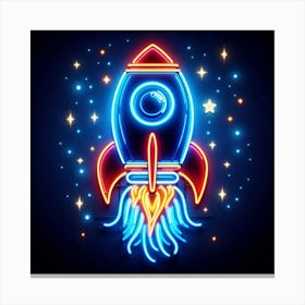 Neon Rocket Ship Canvas Print