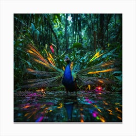 Peacock In The Forest Canvas Print