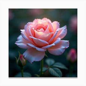 A Dreamy Rose With Petals Of Cascading, Iridescent Light Blooming In A Magical Garden Canvas Print