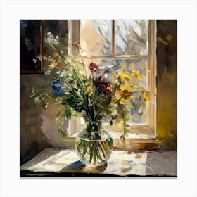 Flowers By The Window Vintage Canvas Print