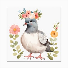 Floral Baby Pigeon Nursery Illustration (54) Canvas Print