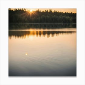 A Tranquil Lake At Sunset With The Sun Low On The Horizon Casting Golden Light Across The Water And 839913669(4) Canvas Print