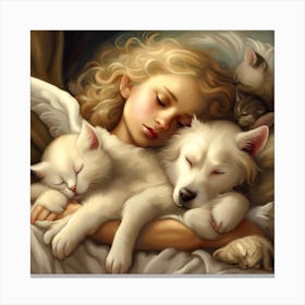 Angel Sleeping With Cats Canvas Print