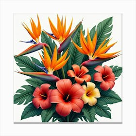 A Vibrant Bouquet Of Tropical Flowers Including Heliconias And Bird Of Paradise 1 Canvas Print