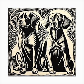 Two Dogs Linocut Canvas Print
