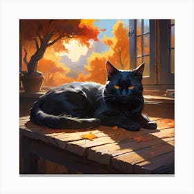 Black Cat In Autumn Canvas Print