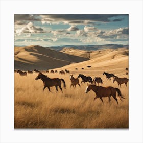 Golden Prairie: Where Wild Mustangs Roam Beneath Endless Skies Canvas Print