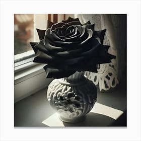 A Black Rose In A White Vase 1 Canvas Print