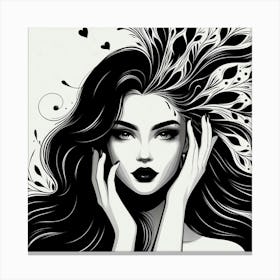 Black And White Girl With Feathers Canvas Print