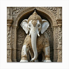 White Golden Elephant In Temple Canvas Print