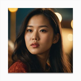 Korean Girl In Red Dress Canvas Print