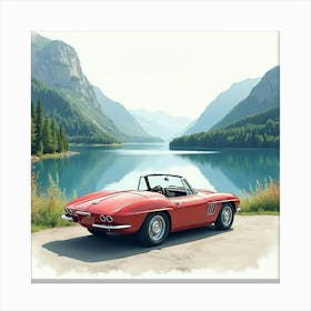 Elegant Coupe By A Serene Lake, Watercolor Painting 1 Canvas Print