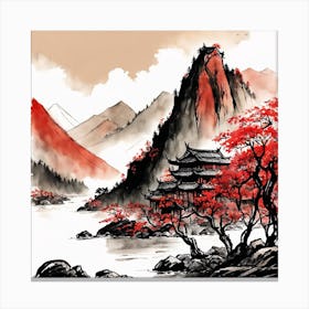 Chinese Landscape Mountains Ink Painting (34) 1 Canvas Print