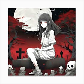 Anime Girl With Skulls 1 Canvas Print