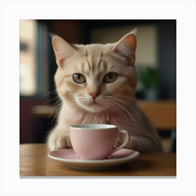 Cat With Cup Of Tea Canvas Print