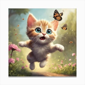 Cute Kitten With Butterflies Canvas Print