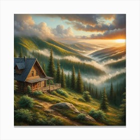 Sunrise In The Valley Cabin Canvas Print