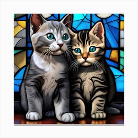 Cat, Pop Art 3D stained glass cat 2 kittens limited edition 27/60 Canvas Print