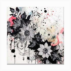 Black And White Flowers, Abstract Floral Painting Canvas Print