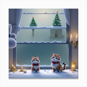 Christmas Cats In The Window Canvas Print