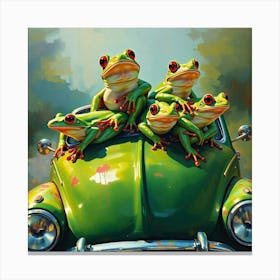 Frogs On A Car Canvas Print