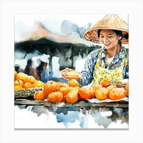 Watercolor Of A Woman Selling Oranges Leinwandbilder