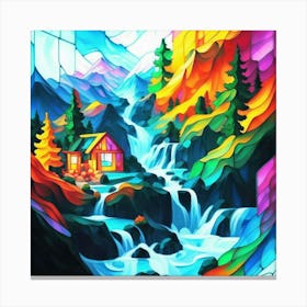 Abstract art stained glass art of a mountain village in watercolor 11 Canvas Print