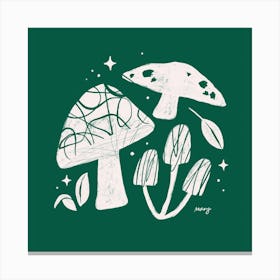 Abstract Mushrooms Green Square Canvas Print