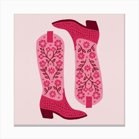 Cowgirl Boots   Hot Pink Monotone Square Canvas Print