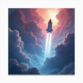 Shuttle Ascending Through A Watercolor Cosmic Fog 1 Canvas Print