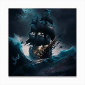 Pirate Ship In Stormy Sea Canvas Print