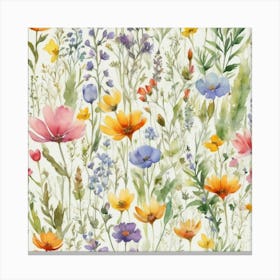 Watercolor Wildflowers In The Meadow Art Print (2) Canvas Print