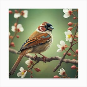 Sparrow In Bloom Canvas Print