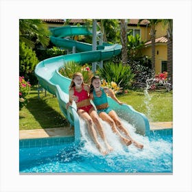 Two Girls On A Water Slide 3 Canvas Print