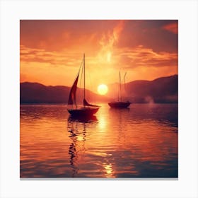 Sailboats At Sunset Canvas Print