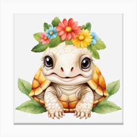 Floral Baby Turtle Nursery Illustration (20) Canvas Print