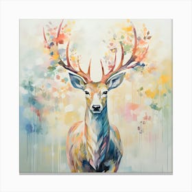 Rentier Hirsch Pastell Malerei mit Blumen Canvas Print