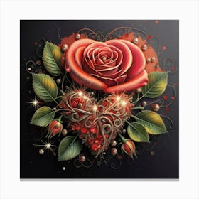 Heart and beautiful red rose 5 Canvas Print