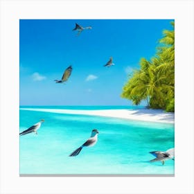 Tropical Beach With Birds(wall art) Canvas Print