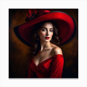 Beautiful Woman In Red Hat 4 Canvas Print
